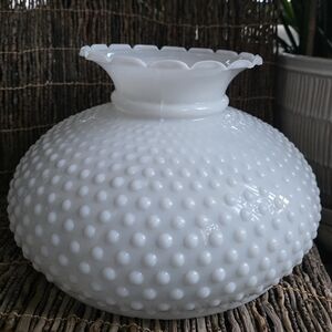 Vtg White Milk Glass Hobnail Ruffled Hurricane Lamp Shade 11.75" Fitter (12)